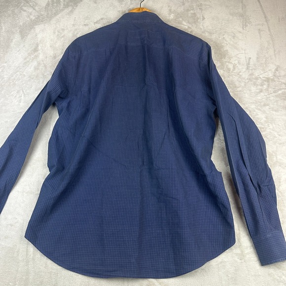 Brioni For Neiman Marcus Mens Navy Blue Check Dress Shirt Italy Cotton Medium - Picture 4 of 9